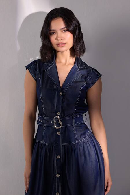 Buy Label Deepika Nagpal Blue Denim Collared Midi Dress Online at Aza Fashions Buy_Label Deepika Nagpal_Blue Denim Collared Midi Dress _Online_at_Aza_Fashions