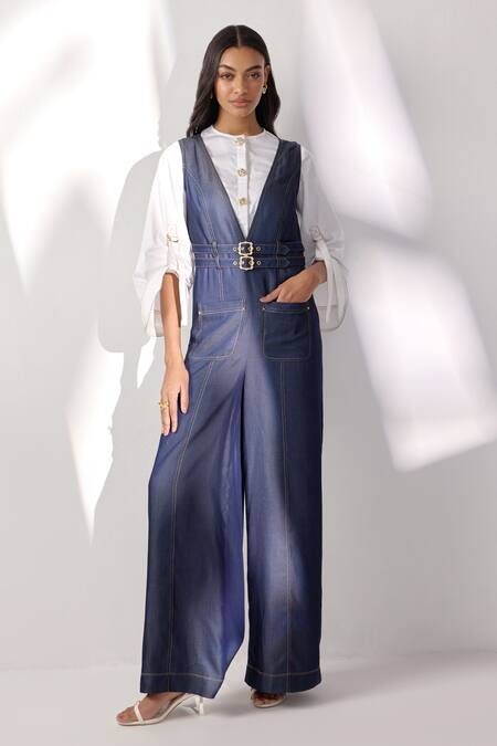 Buy Label Deepika Nagpal Blue Denim V-, Round Sleeveless Jumpsuit Online at Aza Fashions Buy_Label Deepika Nagpal_Blue Denim V-, Round Sleeveless Jumpsuit _Online_at_Aza_Fashions