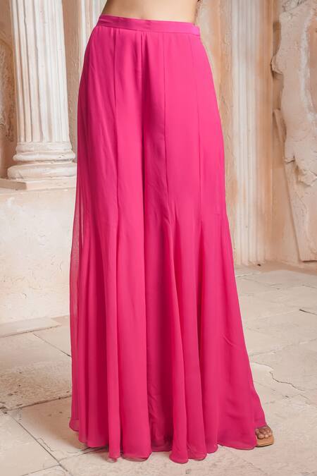 Buy_Maisolos_Fuchsia Georgette Embroidery Round Neck Floral Kurta Set _Online_at_Aza_Fashions