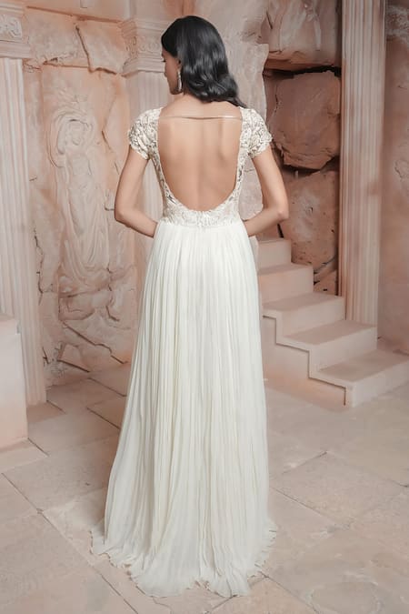 Maisolos Ivory Embroidered Short Sleeve Gown 