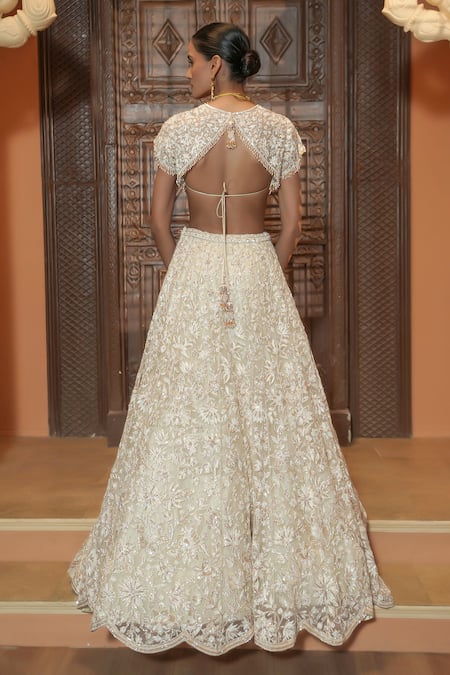 Maisolos Ivory Net Embroidery, Sequins Square Neck Heavy Lehenga Set Online at Aza Fashions Maisolos_Ivory Net Embroidery, Sequins Square Neck Heavy Lehenga Set _Online_at_Aza_Fashions