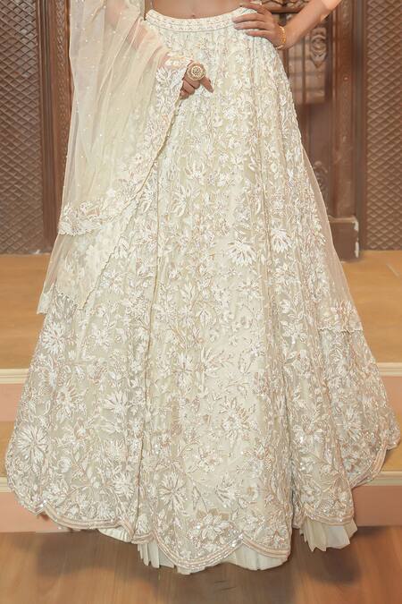 Maisolos Ivory Net Embroidery, Sequins Square Neck Heavy Lehenga Set at Aza Fashions Maisolos_Ivory Net Embroidery, Sequins Square Neck Heavy Lehenga Set _at_Aza_Fashions