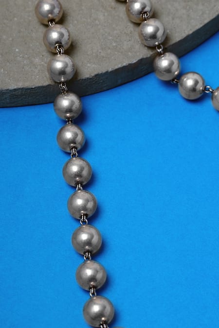 Shop Mero Jewellery Silver Plated Bead Long Necklace at Aza Fashions Shop_Mero Jewellery_Silver Plated Bead Long Necklace _at_Aza_Fashions