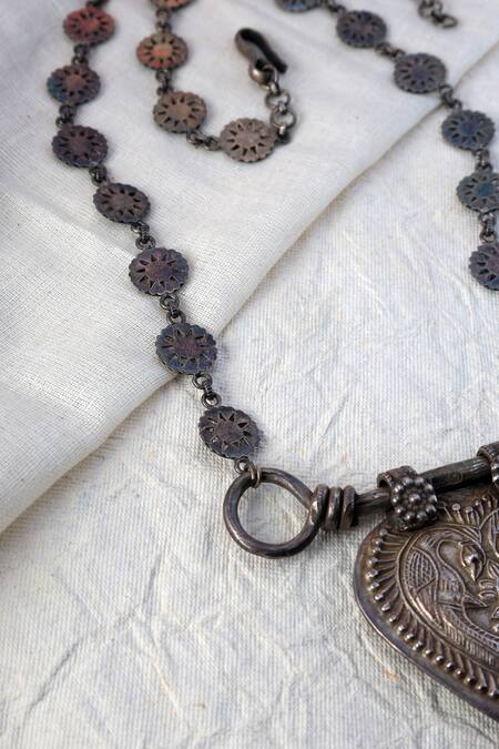 Mero Jewellery Silver Plated Tribal Motif Long Pendant Necklace Online at Aza Fashions Mero Jewellery_Silver Plated Tribal Motif Long Pendant Necklace _Online_at_Aza_Fashions