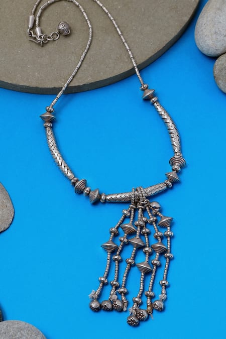 Mero Jewellery Tribal Beaded Silver Long Necklace 