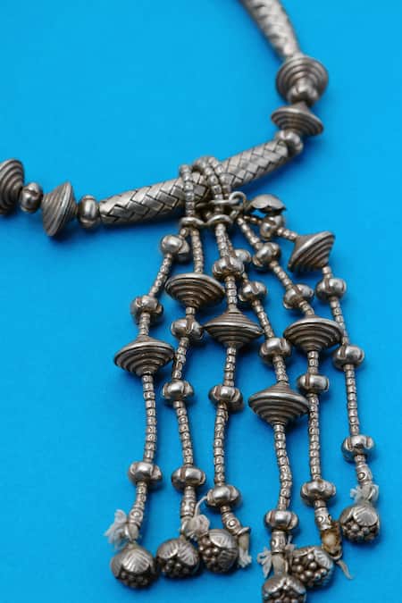 Mero Jewellery Tribal Beaded Silver Long Necklace 