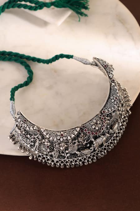 Mero Jewellery Temple 3D Carving Silver Choker 