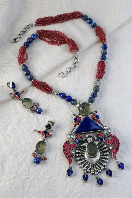 Mero Jewellery Purple Silver Lapis Kundan Necklace Set 