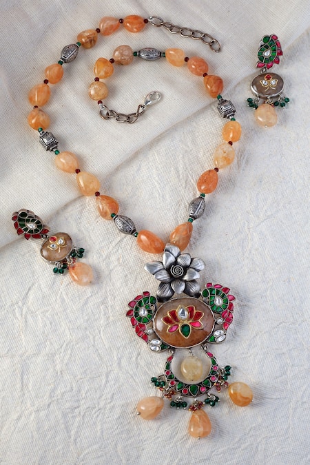 Mero Jewellery Kundan Lotus Long Necklace Set 