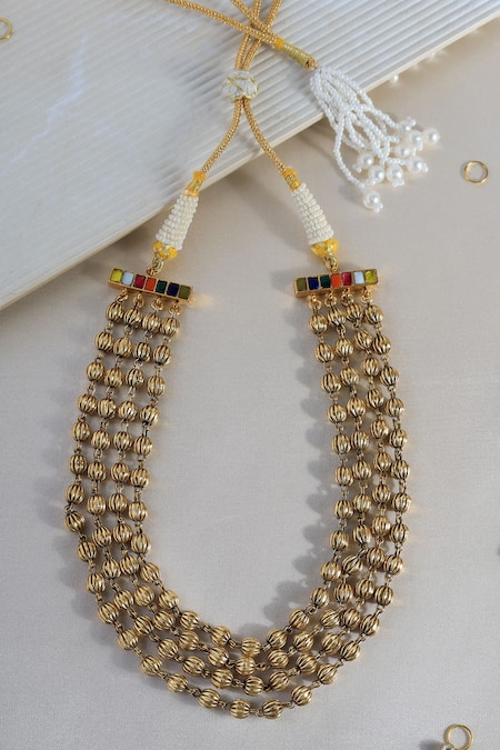 Mero Jewellery Gold Beaded Temple Choker Necklace 
