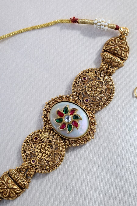 Mero Jewellery Gold Kundan Temple Choker 