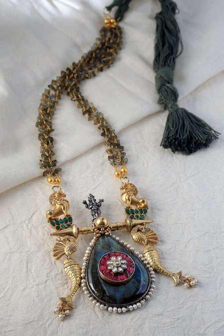 Mero Jewellery Temple Labradorite Jungle Long Necklace 