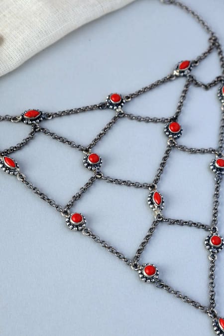 Mero Jewellery_Silver Plated Stones Red Coral 925 Bracelet_Online_at_Aza_Fashions