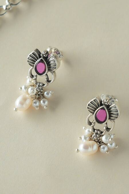 Mero Jewellery_Pink Pearls Kempstone Necklace Set_Online_at_Aza_Fashions