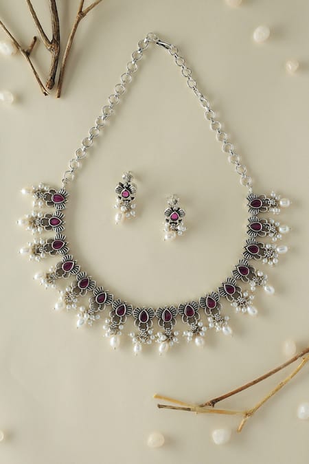 Mero Jewellery Pink Pearls Kempstone Necklace Set