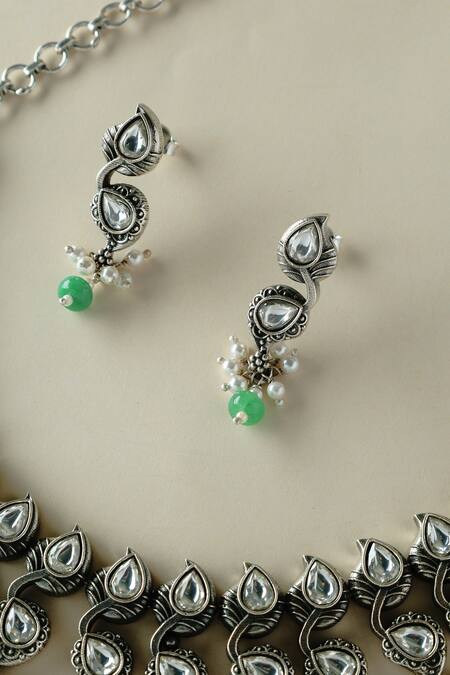 Mero Jewellery CZ Pearls & Green Beaded Necklace Set 