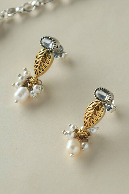 Shop Mero Jewellery Gold Plated Pearls Dual Tone Necklace Set at Aza Fashions Shop_Mero Jewellery_Gold Plated Pearls Dual Tone Necklace Set_at_Aza_Fashions