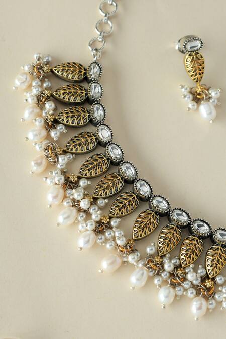 Mero Jewellery Gold Plated Pearls Dual Tone Necklace Set Online at Aza Fashions Mero Jewellery_Gold Plated Pearls Dual Tone Necklace Set_Online_at_Aza_Fashions