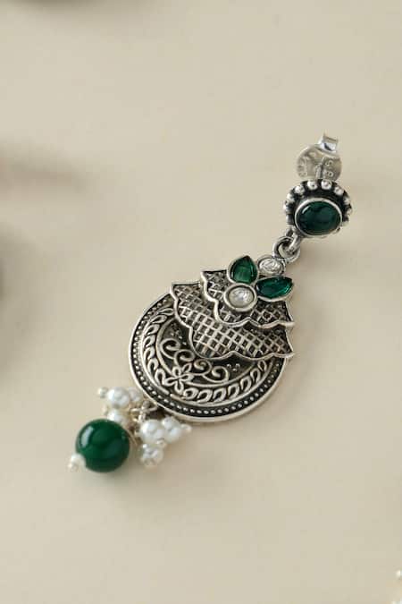 Mero Jewellery Silver Plated Pearls, Stones Peacock Long Necklace Set Online at Aza Fashions Mero Jewellery_Silver Plated Pearls, Stones Peacock Long Necklace Set _Online_at_Aza_Fashions