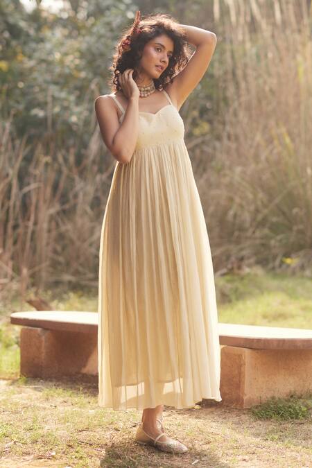 Paulmi And Harsh_Ivory Chanderi, Cotton, Gingham Embroidery, Beads Open Maxi Jacket Anarkali Set _at_Aza_Fashions