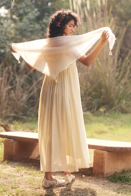 Buy_Paulmi And Harsh_Ivory Chanderi, Cotton, Gingham Embroidery, Beads Open Maxi Jacket Anarkali Set 