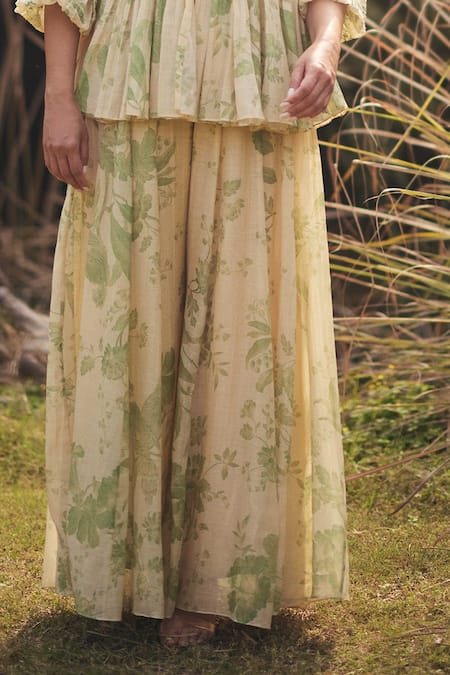 Shop_Paulmi And Harsh_Ivory Cotton Embroidery, Tassels Square Neck Peplum Kurta Set  _Online_at_Aza_Fashions