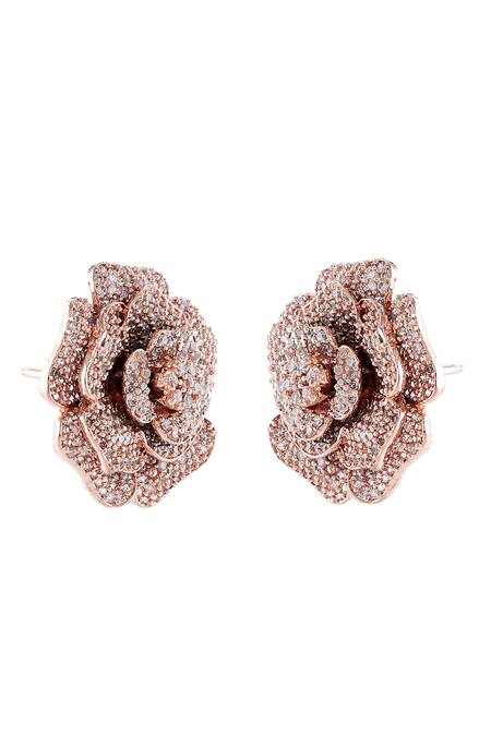 Prihan Luxury Jewelry Rose Gold Crystals Floral Stud Earrings Online at Aza Fashions Prihan Luxury Jewelry_Rose Gold Crystals Floral Stud Earrings _Online_at_Aza_Fashions