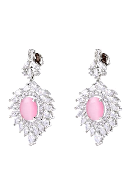 Prihan Luxury Jewelry Designer Diamond Danglers with Pink Stone 