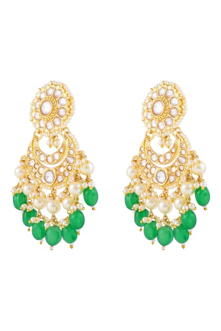 Prihan Luxury Jewelry Kundan Chandbalis with Emerald Drops 