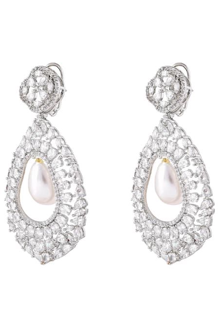 Prihan Luxury Jewelry Diamond Pearl Drop Chandbalis 