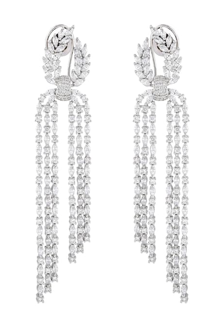 Prihan Luxury Jewelry_Silver Plated Imitation Diamonds Shoulder Duster Earrings _Online_at_Aza_Fashions