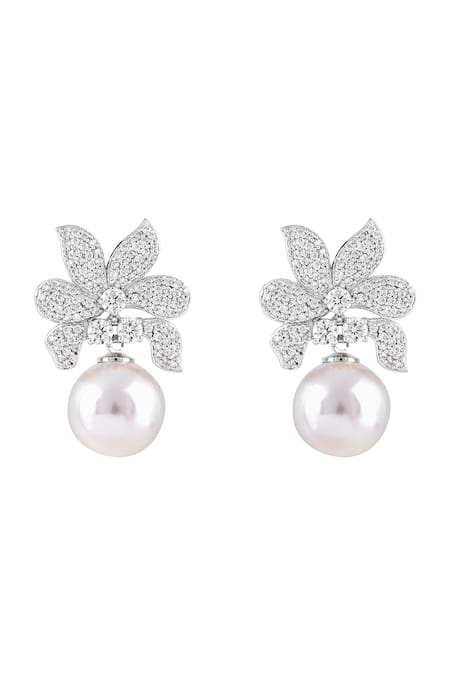 Prihan Luxury Jewelry Diamond Pearl Drop Earrings 