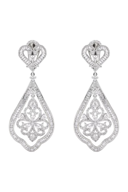 Prihan Luxury Jewelry Silver Plated Imitation Diamonds Floral Danglers Online at Aza Fashions Prihan Luxury Jewelry_Silver Plated Imitation Diamonds Floral Danglers _Online_at_Aza_Fashions