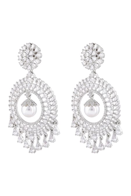 Prihan Luxury Jewelry Diamond Chandbalis with Pearl Drop 