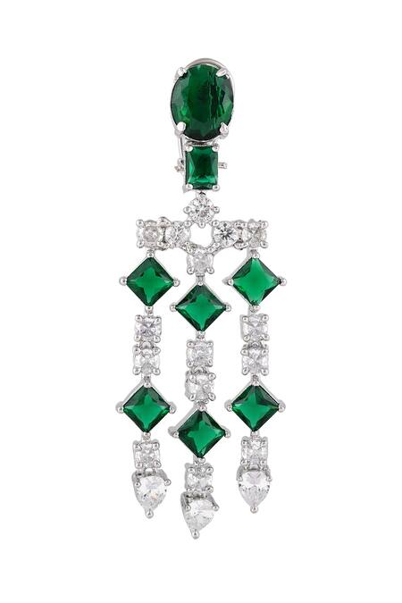 Prihan Luxury Jewelry Green Stones, Diamonds Emerald And Long Danglers Online at Aza Fashions Prihan Luxury Jewelry_Green Stones, Diamonds Emerald And Long Danglers _Online_at_Aza_Fashions