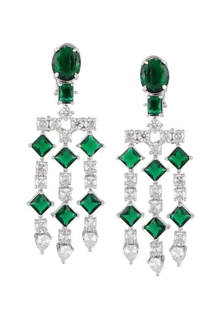 Buy Prihan Luxury Jewelry Green Stones, Diamonds Emerald And Long Danglers Online at Aza Fashions Buy_Prihan Luxury Jewelry_Green Stones, Diamonds Emerald And Long Danglers _Online_at_Aza_Fashions