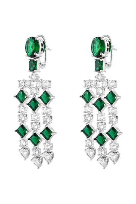 Prihan Luxury Jewelry Emerald & Diamond Long Danglers 