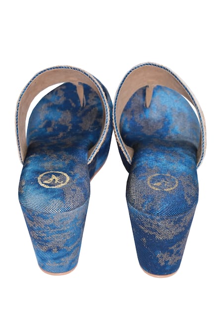 Shop_Sana K luxurious Footwear_Blue Embroidery Embellished Wedge Sandals _Online_at_Aza_Fashions