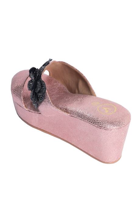 Buy_Sana K luxurious Footwear_Pink Fabric Flowers Floral Accent Lilly Wedges _Online_at_Aza_Fashions