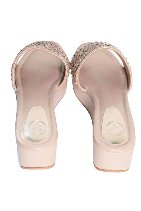 Sana K luxurious Footwear_Gold Sequins, Beads Embellished Warda Wedges _Online_at_Aza_Fashions