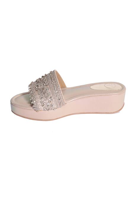 Buy_Sana K luxurious Footwear_Gold Sequins, Beads Embellished Warda Wedges _Online_at_Aza_Fashions