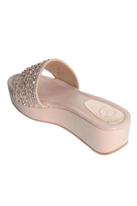 Shop_Sana K luxurious Footwear_Gold Sequins, Beads Embellished Warda Wedges _Online_at_Aza_Fashions