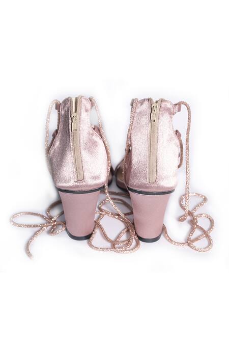 Shop_Sana K luxurious Footwear_Pink Lace-up Ankle Heels _Online_at_Aza_Fashions