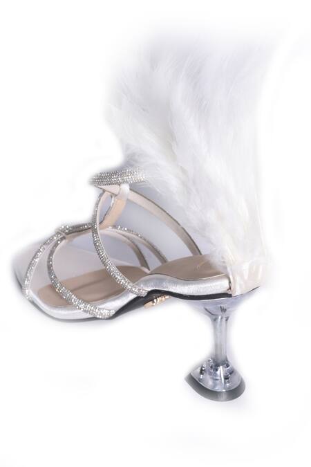 Shop_Sana K luxurious Footwear_White Fur High-heel Sandals _Online_at_Aza_Fashions