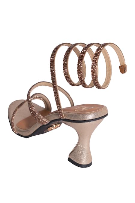 Buy_Sana K luxurious Footwear_Gold Glitter Spring Heels _Online_at_Aza_Fashions