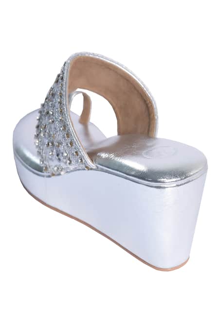 Buy_Sana K luxurious Footwear_Silver Beads, Sequins Beaded Designer Wedges _Online_at_Aza_Fashions