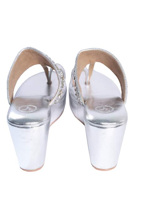 Shop_Sana K luxurious Footwear_Silver Beads, Sequins Beaded Designer Wedges _Online_at_Aza_Fashions
