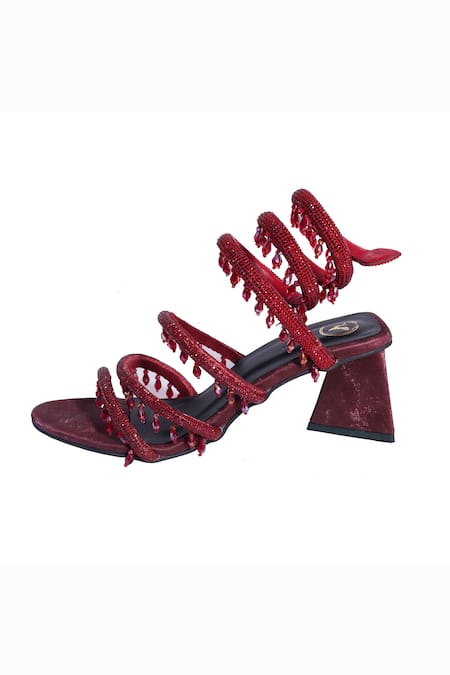 Sana K luxurious Footwear_Red Beads, Tassels Jhaller Heels _Online_at_Aza_Fashions