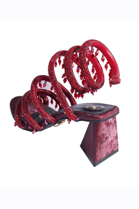 Buy_Sana K luxurious Footwear_Red Beads, Tassels Jhaller Heels _Online_at_Aza_Fashions