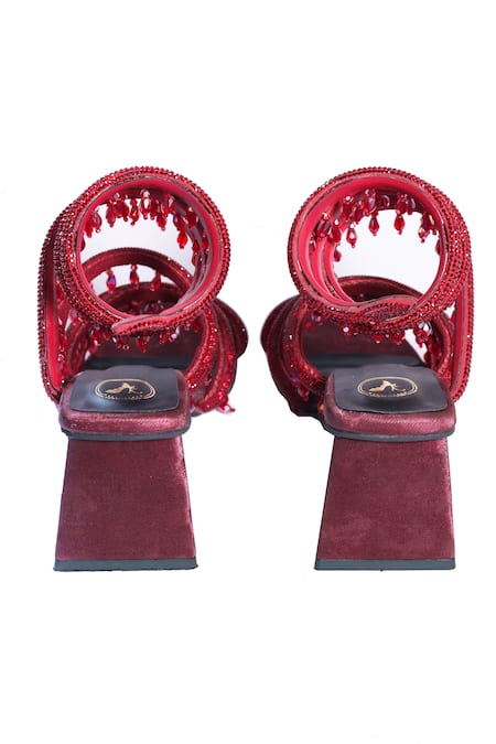 Shop_Sana K luxurious Footwear_Red Beads, Tassels Jhaller Heels _Online_at_Aza_Fashions